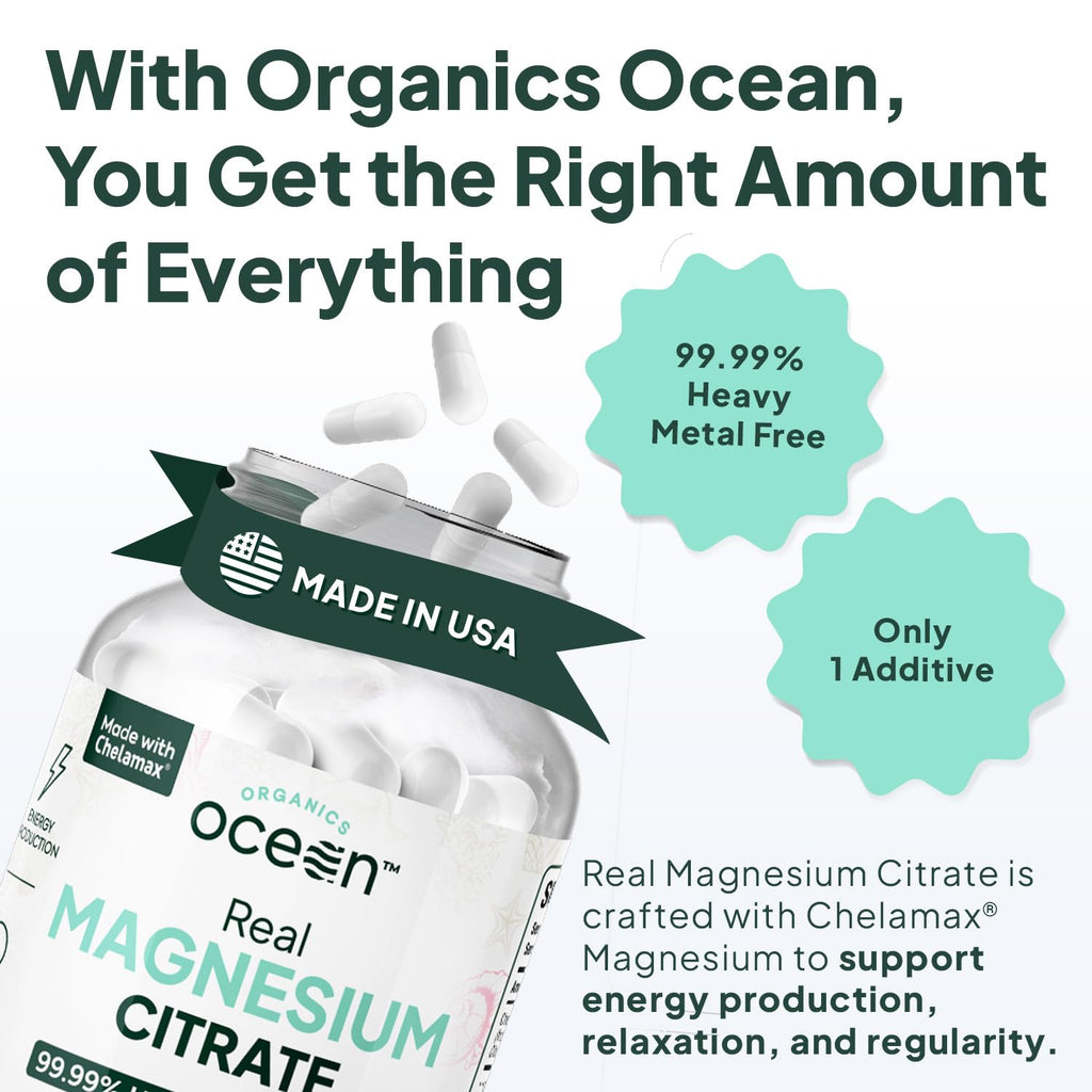Organics Ocean Real Magnesium Citrate - High Absorption Magnesium Supplement - Chelated Magnesium to Support Energy, Relaxation, and Regularity - 6 Pack Bulk Supply