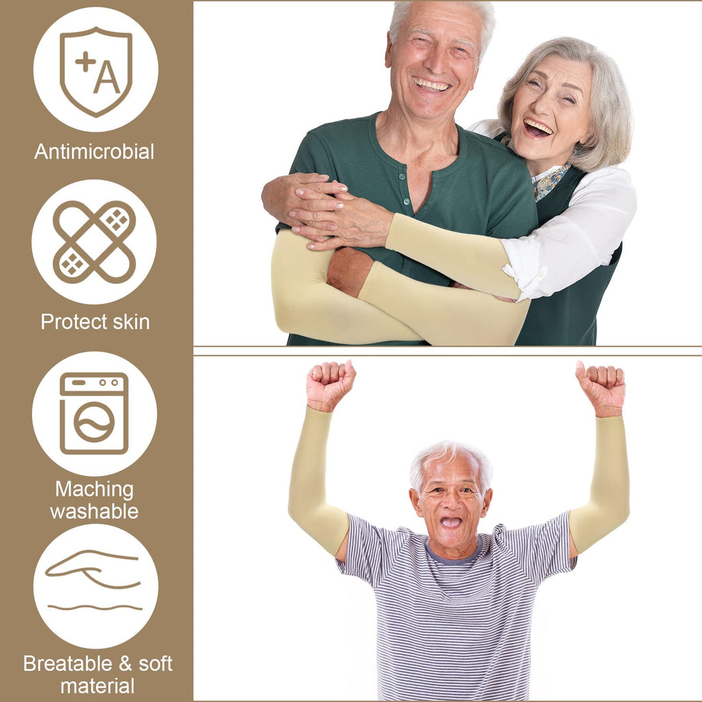 Janmercy 8 Pairs Elderly Skin Thin Protector Sleeves Bruise Abrasions Protective Arm Sleeve(Beige)
