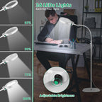 10X 20X Floor Magnifying Glass with Light and Stand,36 LED Flexible Gooseneck Floor Magnifying Lamp, Adjustable Brightness Large Lighted Magnifiers for Reading,Sewing,Crafts,Painting,DIY,White