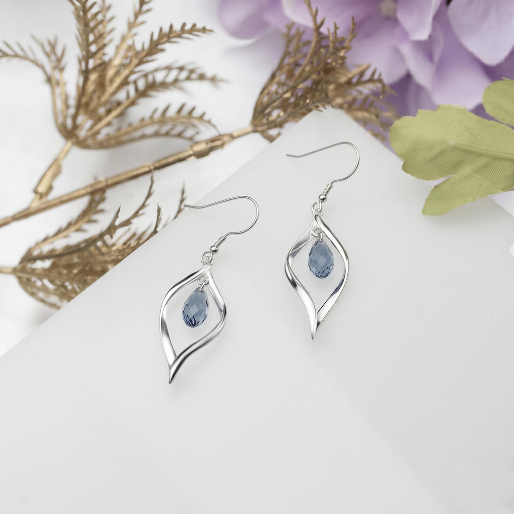 Silver Drod Dangle Earrings with Sapphire Teardrop Crystal for Women