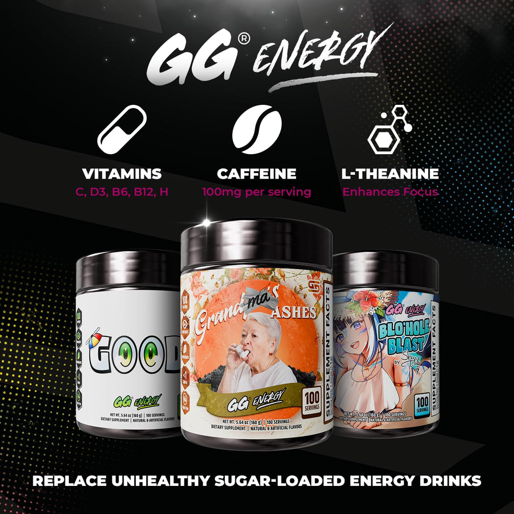 Gamer Supps GG Energy - Grandma's Ashes by Goons (100 Servings) - Keto Friendly Gaming Energy and Nootropic Blend, Sugar Free + Caffeine + Vitamins + Immune Support, Powder Drink