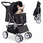 Giantex Foldable Pet Stroller for Small Dogs & Cats, Lightweight Dog Stroller with Lockable Wheels, One-Hand Quick Fold, Adjustable Canopy, Safety Leash & Storage Basket, Pet Travel Stroller, Black
