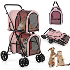 HAPPAWS Dog Stroller with 2 Detachable Carrier, Pet Stroller for Small Medium Dogs Cats, Jogger/Travel/Camping, 4-in-1 Doggy Pet Carrier, Carrier Strolling Cart with Lockable Wheels (Light Pink)