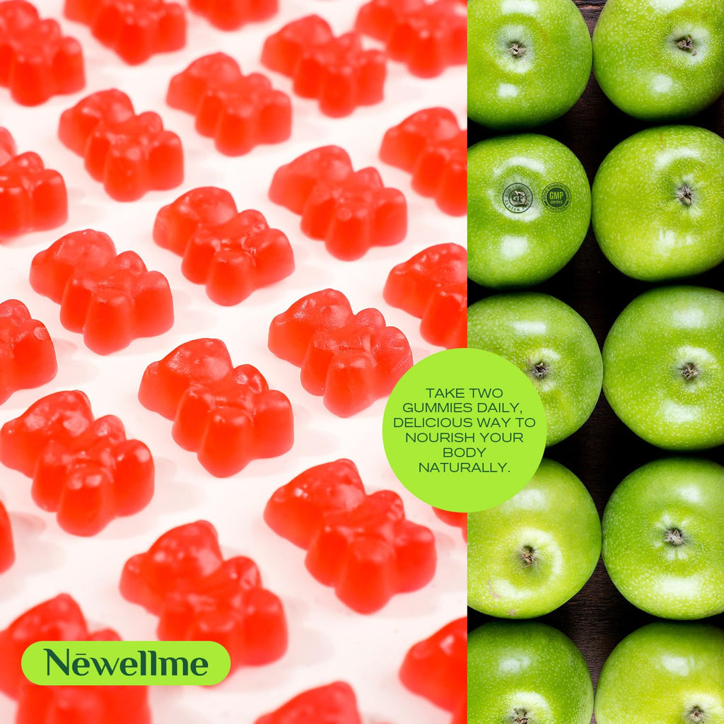 NEWELLME Apple Cider Vinegar Gummies B12 Multivitamin -ACV Supplement Gummy Vitamins, Energy & Detox | Vegan, Non-GMO & Gluten-Free (60)