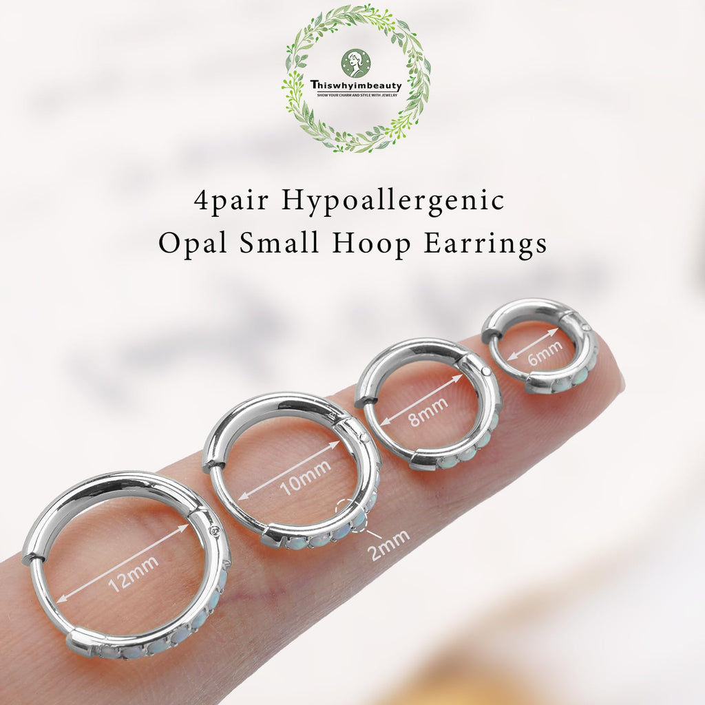 4Pair 316L Surgical Steel Opal Small Hoop Earrings for Women Hypoallergenic Medical Grade Lightweight Huggie Earring stacks For Cartilage Helix Daith Tragus Lobe Piercing Jewelry