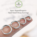4Pair 316L Surgical Steel Opal Small Hoop Earrings for Women Hypoallergenic Medical Grade Lightweight Huggie Earring stacks For Cartilage Helix Daith Tragus Lobe Piercing Jewelry