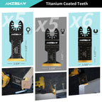 AMZBSAW 16 PCS Titanium Oscillating Saw Blades Metal Cutting, Multitool Blades for Soft Metal Nails Hard Material and Wood Plastic, Multi Tool Blades Kits Fit Dewalt Ryobi Bosch Milwaukee