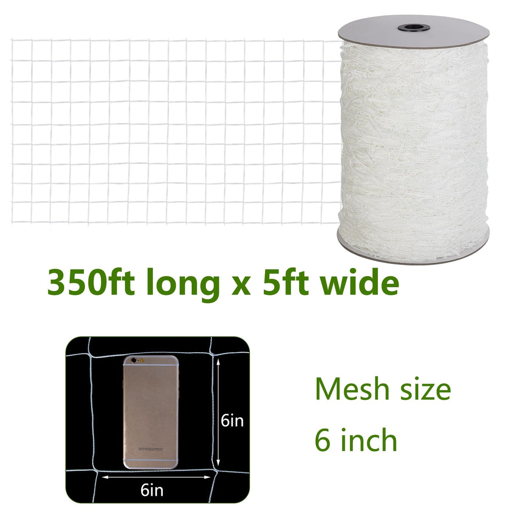 Toolazy Trellis Netting 5 x 350 ft - Heavy Duty Nylon Garden Netting with 6 Inch Mesh, Soft Plant Support Net for Tomatoes, Cucumbers, Peas, Vine Climbing Vegetables, Indoor Outdoor Greenhouse