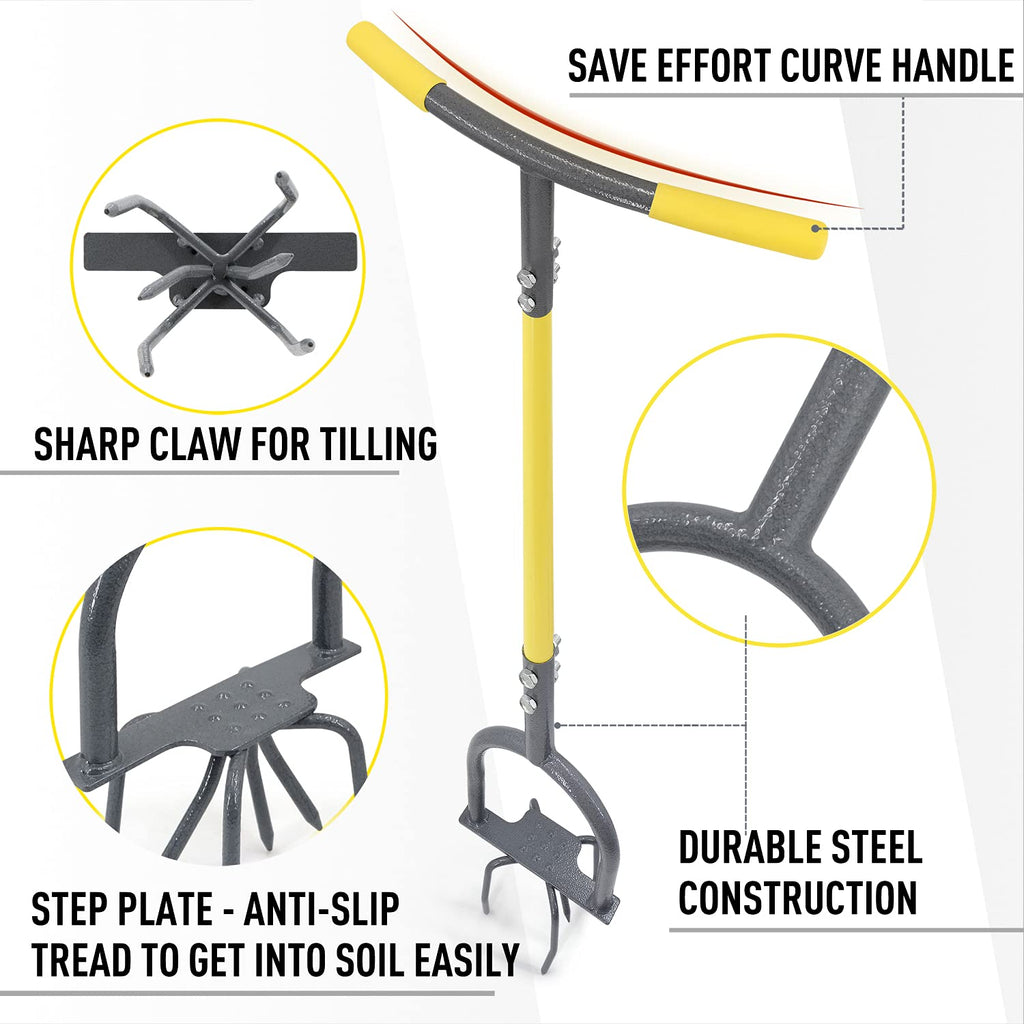 Jardineer Hand Tiller for Gardening, Manual Twist Tiller Cultivator, Heavy Duty Garden Claw, Soil Loosener & Lawn Aerator for Soil Mixing, Garden, Flower Box and Raised Bed