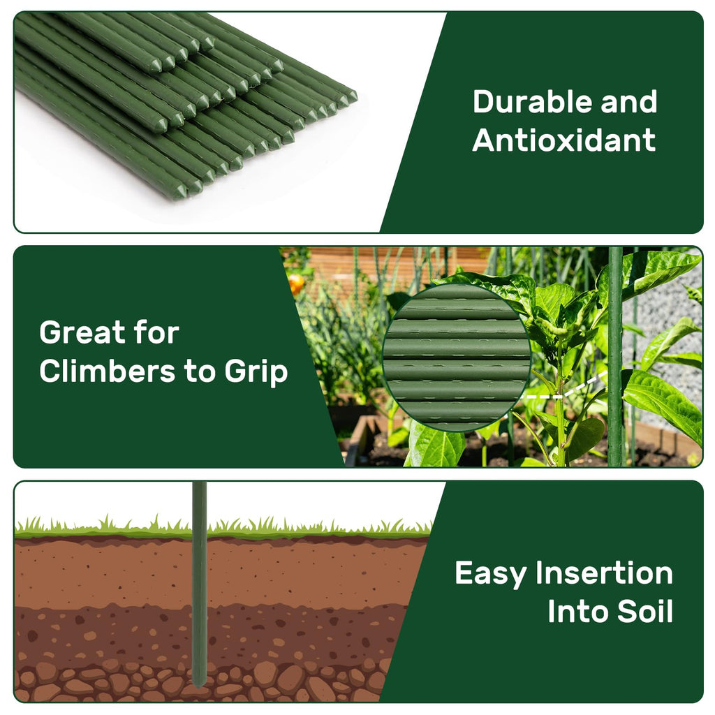 AGTEK 36" Garden Stakes, 50PCS Plastic Coated Plant Stakes, 3ft Plant Support for Climbing Plants