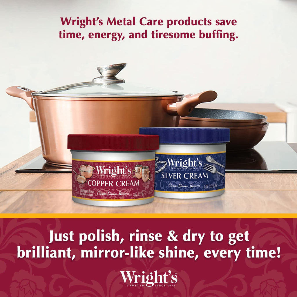 Wright's Copper and Brass Cream Cleaner - Gently Cleans and Removes Tarnish Without Scratching, 8 Ounce (Pack of 6)