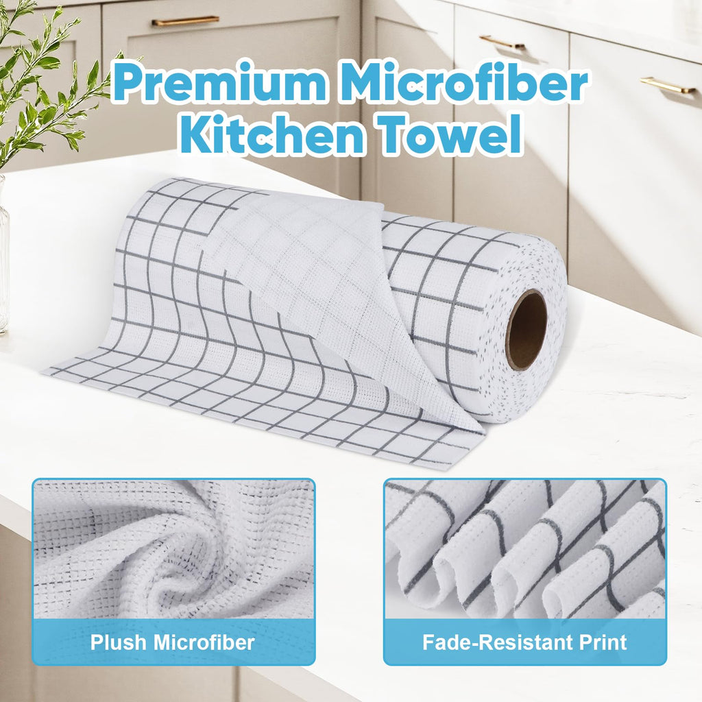 AIDEA Microfiber Cleaning Cloth Roll, 50PK, Microfiber Kitchen Towels, Reusable Paper Towels Tear Away Cloth, Lint Free Rags for House, Window, Cleaning Supplies 11.5"×11.5"