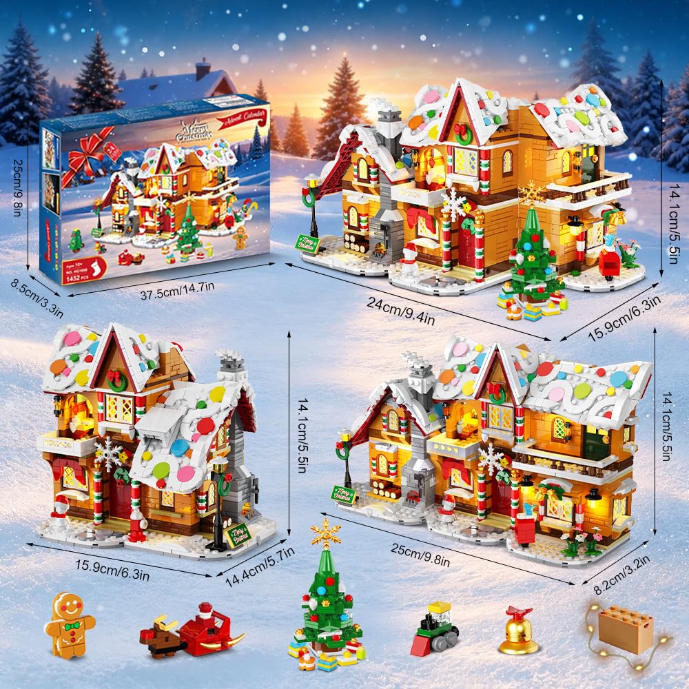 3-in-1 Advent Calendar 2026 Gingerbread House Mini Building Set with Lights