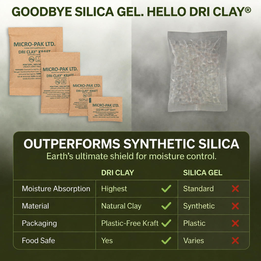 Micro-Pak Dri Clay Kraft, Highest Moisture Absorption Desiccant Packs, Silica Gel Packets Alternative, Food Safe Bentonite Clay, Desiccant Packs for Storage, Moisture Absorbers for Closet, 6gx100pcs