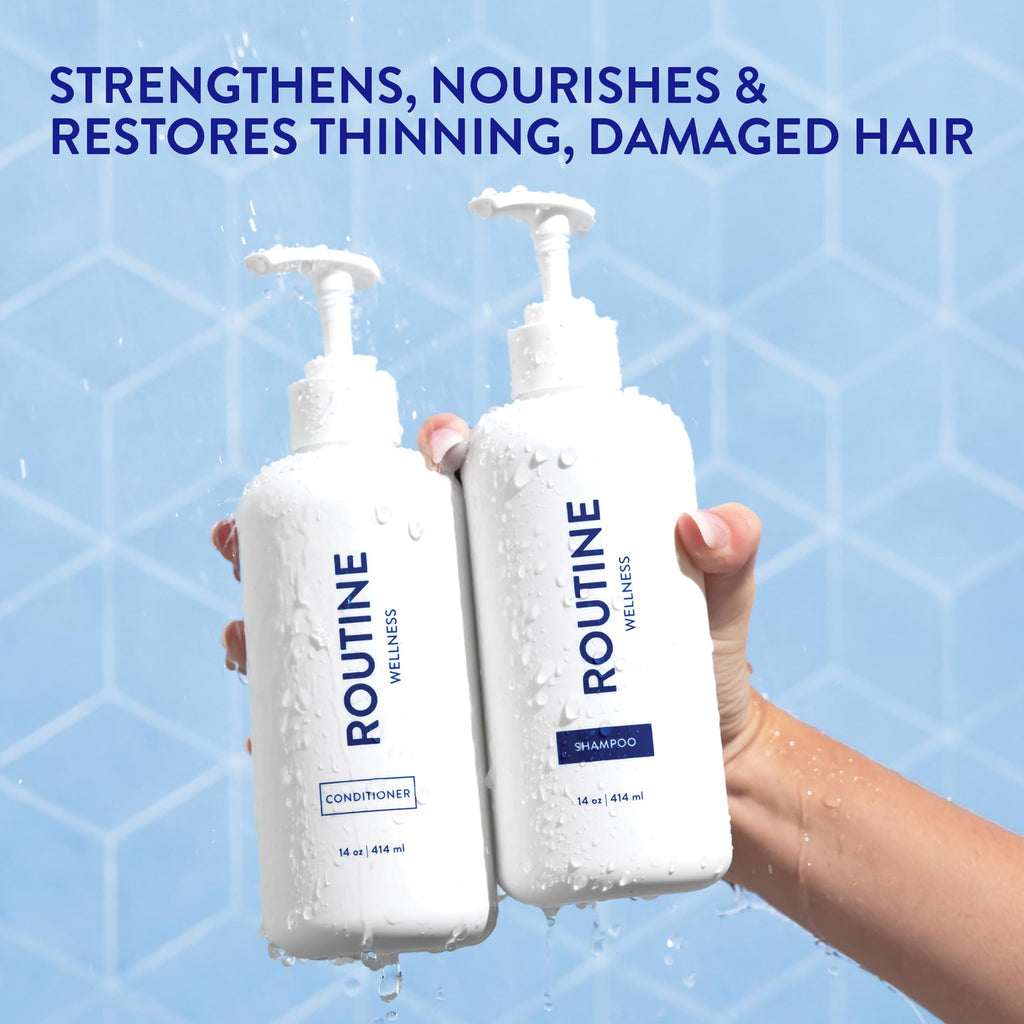 Routine Wellness Shampoo & Conditioner Set - Strengthening & Volumizing for Thinning Hair - Promotes Full, Voluminous, Healthy Hair - Coconut & Vanilla (Pack of 2)