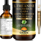 OASIS FORCE L Theanine 400mg Liquid Drops, L-Theanine Supplement for Adults & Kids with GABA, Magnesium & Ashwagandha, Natural Sleep, Focus & Relaxation Support, Vegan, Alcohol-Free, Non-GMO, 2 FL OZ