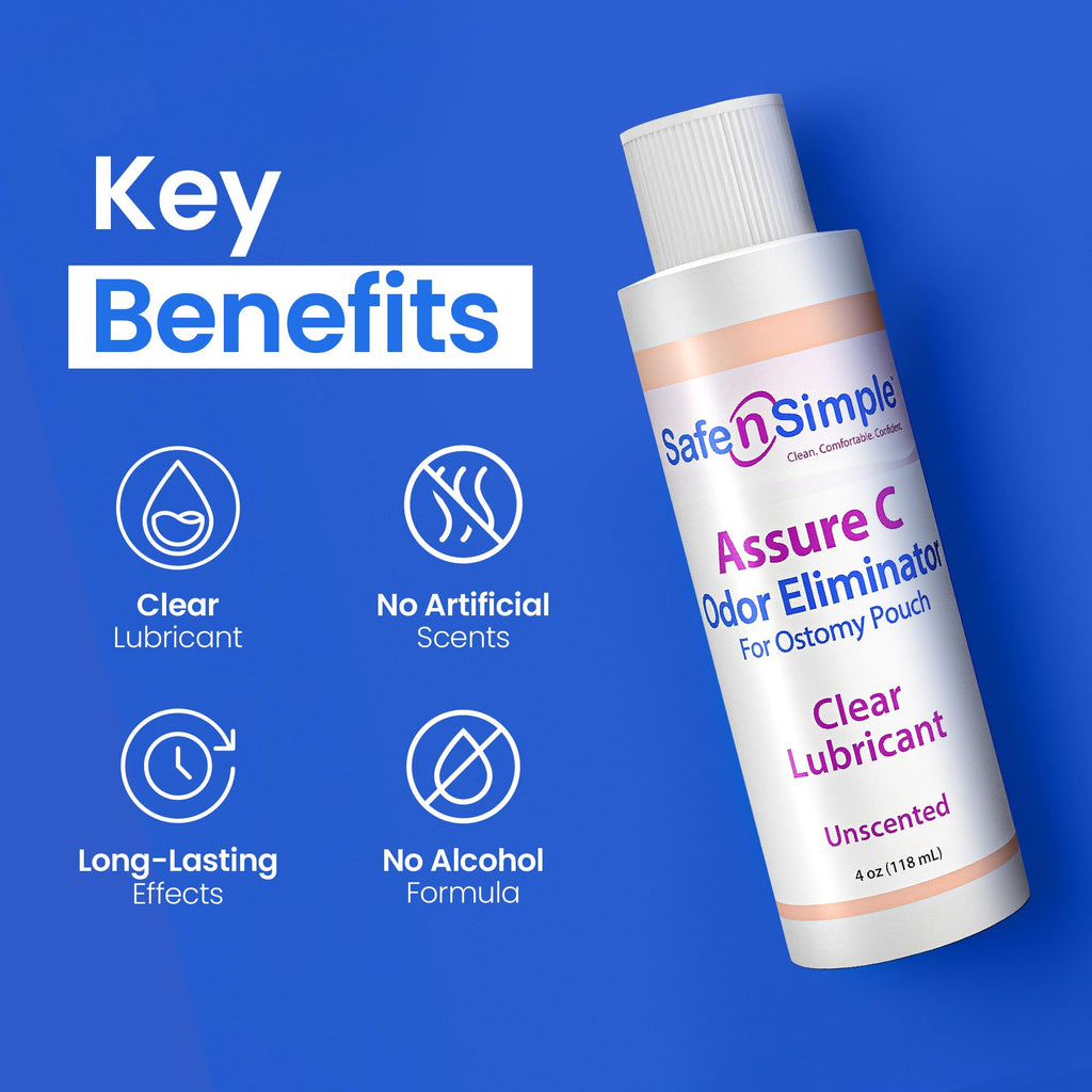 Safe n' Simple Assure C - Clear Lubricating Ostomy Pouch Deodorant - Colostomy Bag Odor Eliminator - Colostomy Deodorizer Lubricant - 8 Fluid Ounce Drops