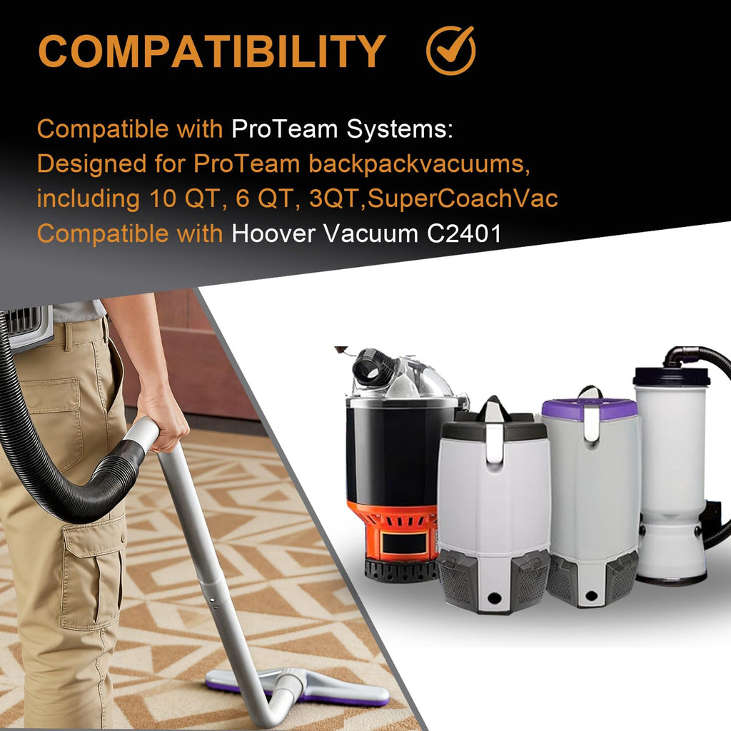 YZXQWRON Backpack Vacuum Floor Tool Set Compatible with ProTeam Vacuum & Hoover C2401, S Wand + 14" Horsehair Brush + 14" Carpet Brush, 1.5" Connection, Replacement Parts for ProTeam Backpack Vacuum