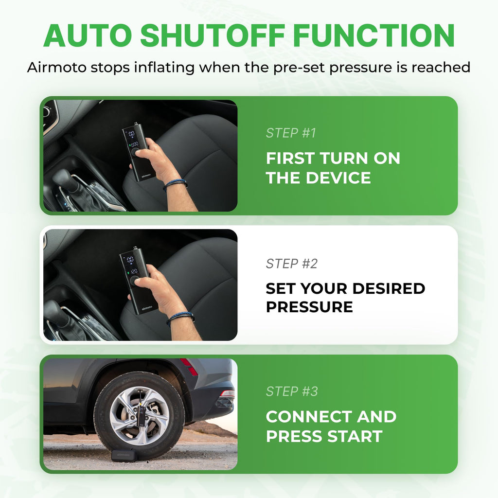 Airmoto Tire Inflator Portable Air Compressor for Cars, Bikes and Bicycles