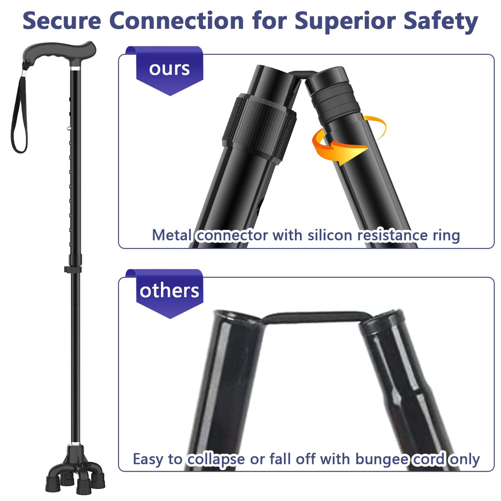 Folding Walking Stick For Women & Men, Walking Cane with 4 Feet, Pivot Tip, Self Standing,Heavy Duty,Adjustable Foldable Walking Stick, Collapsible Walking Sticks For Men & Ladies