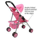The New York Doll Collection My First Doll Stroller with Basket, Foldable Doll Stroller (Pink Quilted)