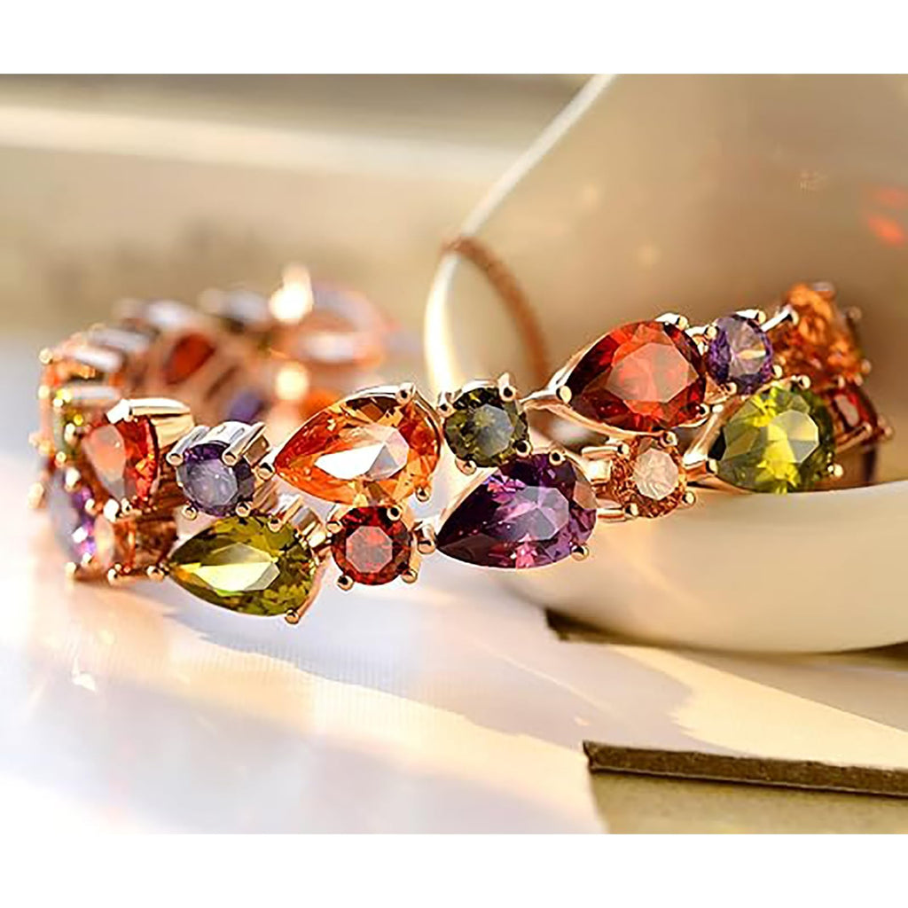 Hermosa 14K Rose Gold Plated Bracelets, Multicolor Cubic Zirconia Classic Tennis Bracelet | Rose Gold Bracelets for Women | Size 7-8 Inch (8 Inch)
