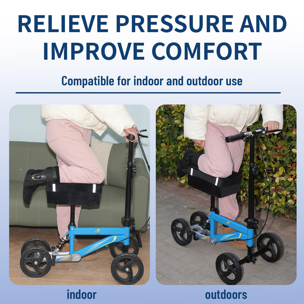 HuCPAPxi Knee Scooter Pad Cover with 2'' Removable Highly Resilient Comfort Memory Foam Cushion - Knee Walker Accessory for Roller - Universal Fit Most Models