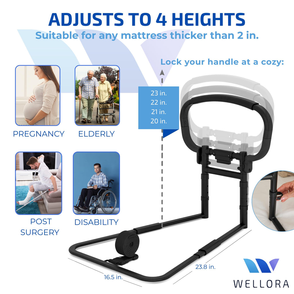 Sturdy Bed Rails for Elderly Adults Safety - Foldable & Adjustable Bed Rail - Supports up to 330lbs - Fit King, Queen, Full, Twin - Bed Guard Rail for Seniors WELLORA