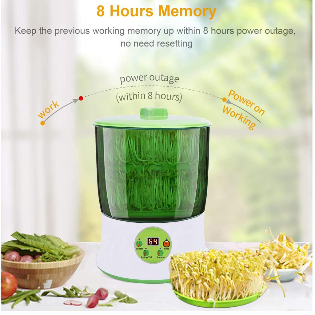 OYSIR Bean Sprouts Machine, LED Display Time Control, Intelligent Automatic Bean Sprouts Maker, 2 Layers Function Large Capacity Seed Grow Cereal Tool, 110V
