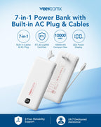 VEEKTOMX Portable Charger with Built-in Cables and AC Wall Plug, 10000mAh