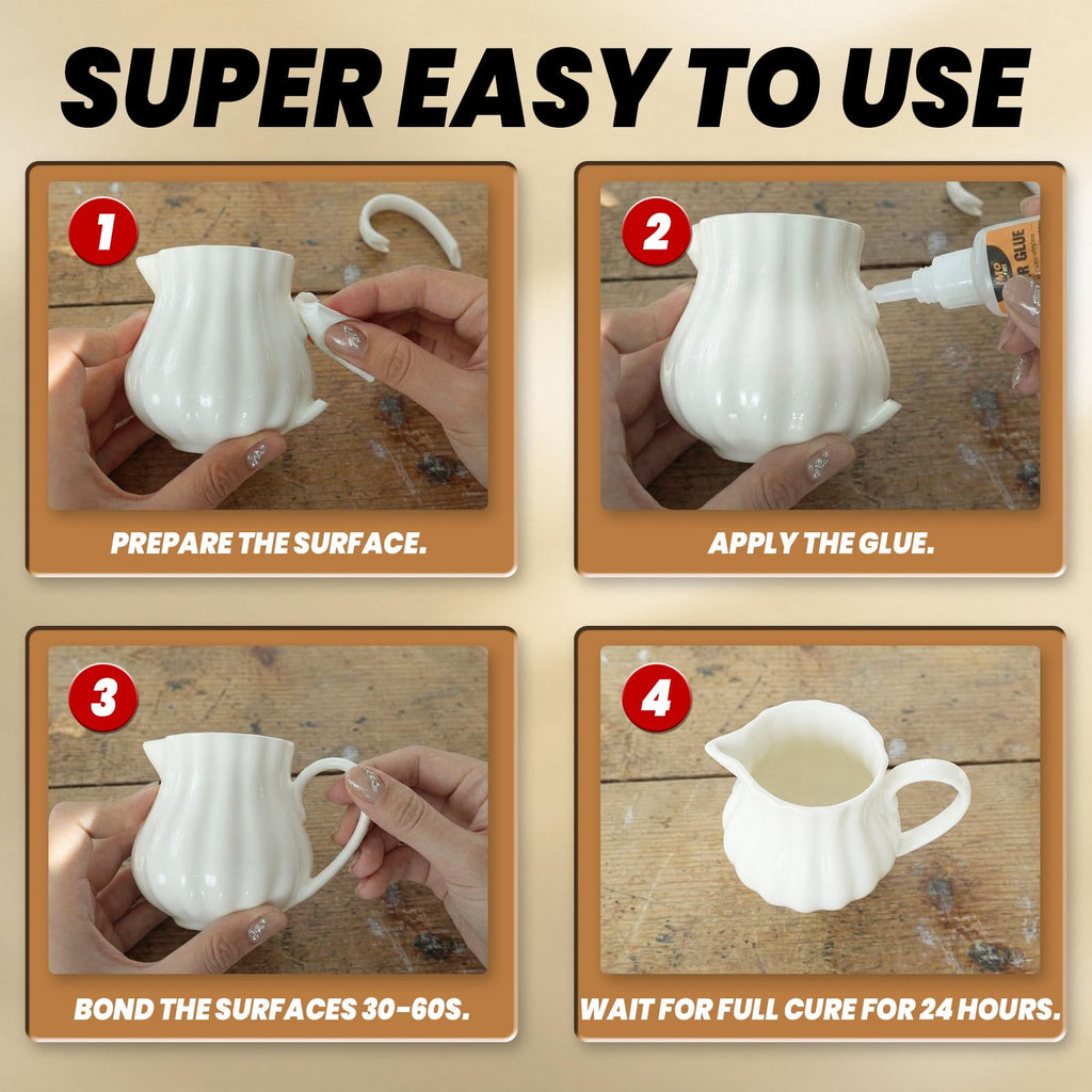 Ceramic Super Glue 2 Pack, Food Safe Ceramic Glue Repair Pottery Porcelain, Waterproof Clear Instant Adhesive for Mugs, Chip, Figurines, Dishes, Bowls, Plates, Fast Drying CA Glue Strong, Non Toxic