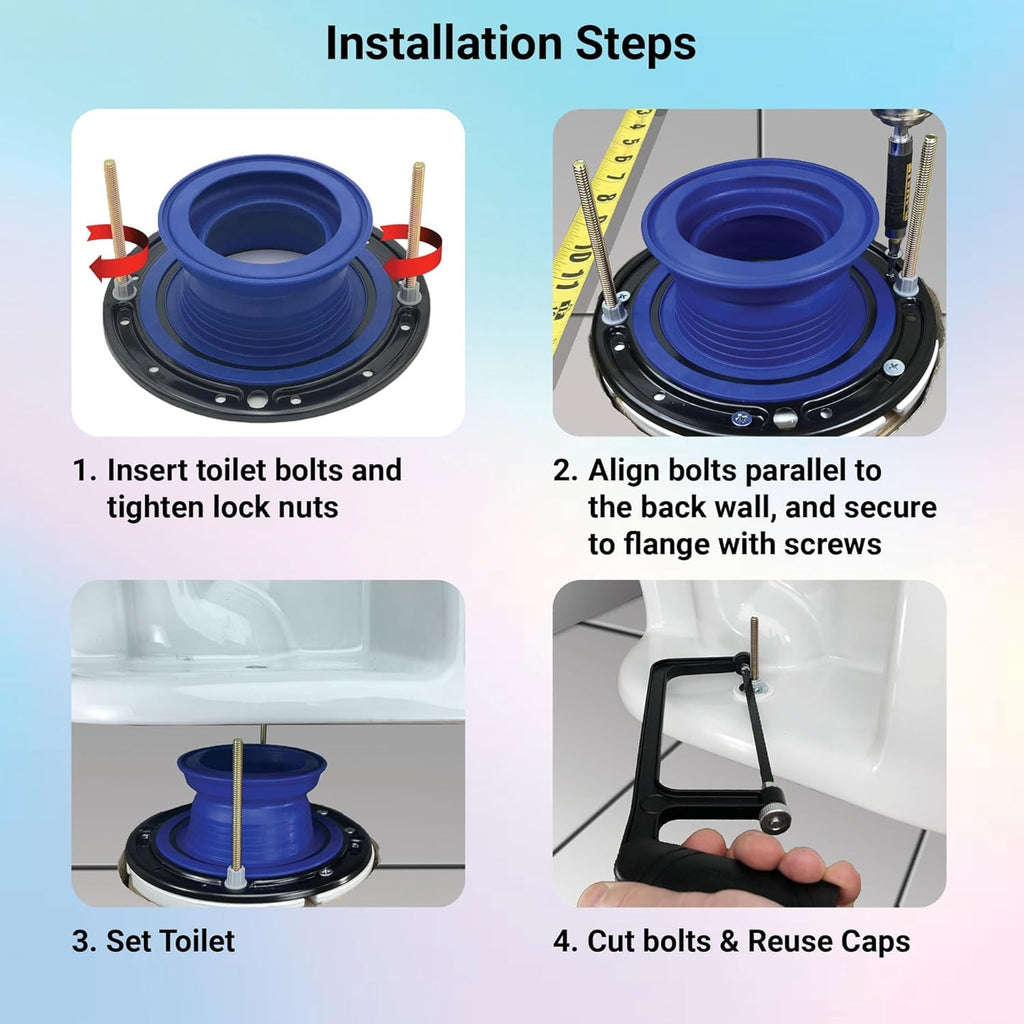One N Done Toilet Flange Repair Kit - Toilet Kit For Low or Broken Toilet Flange. Toilet Wax Ring Replacement Kit W/Toilet Flange Extender Kit. No Wax Ring For Toilet Bowl Or Toilet Seal Required 10X