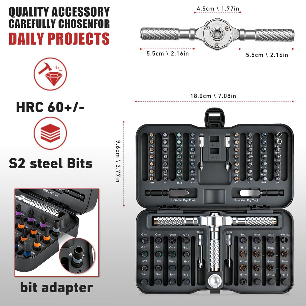 VMAN Ratchet Screwdriver Set, 100 in 1 magnetic Screwdriver sets, S2 Steel Bits, DIY Combination Flexible Shaft, Suitable for Furniture Assembly, Precision Electrical Appliance Repair, Bicycle Tools
