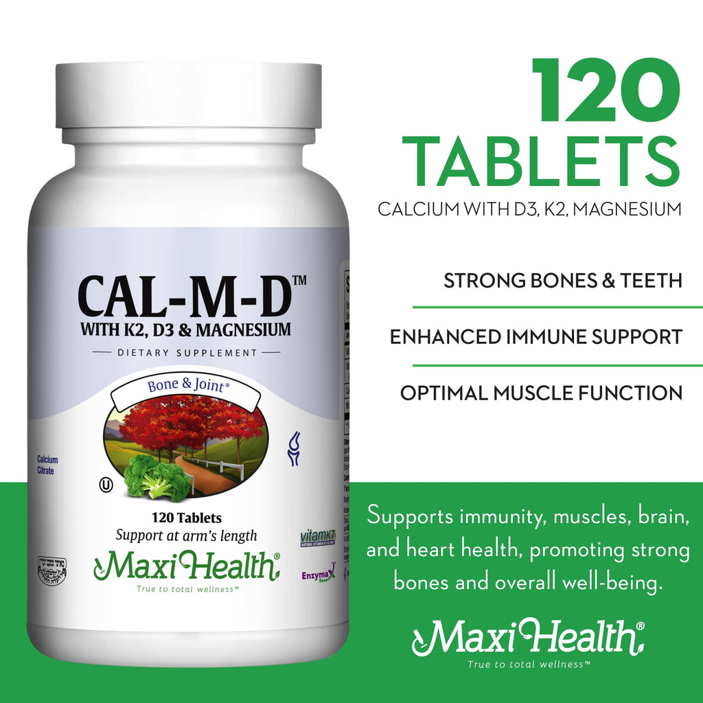 4-in-1 Calcium 1000mg with Vitamin D3 - Calcium Supplement for Women and Men with Vitamin K2 D3 1000 IU - Extra Strength Calcium Citrate for Bone and Heart Support (120ct)