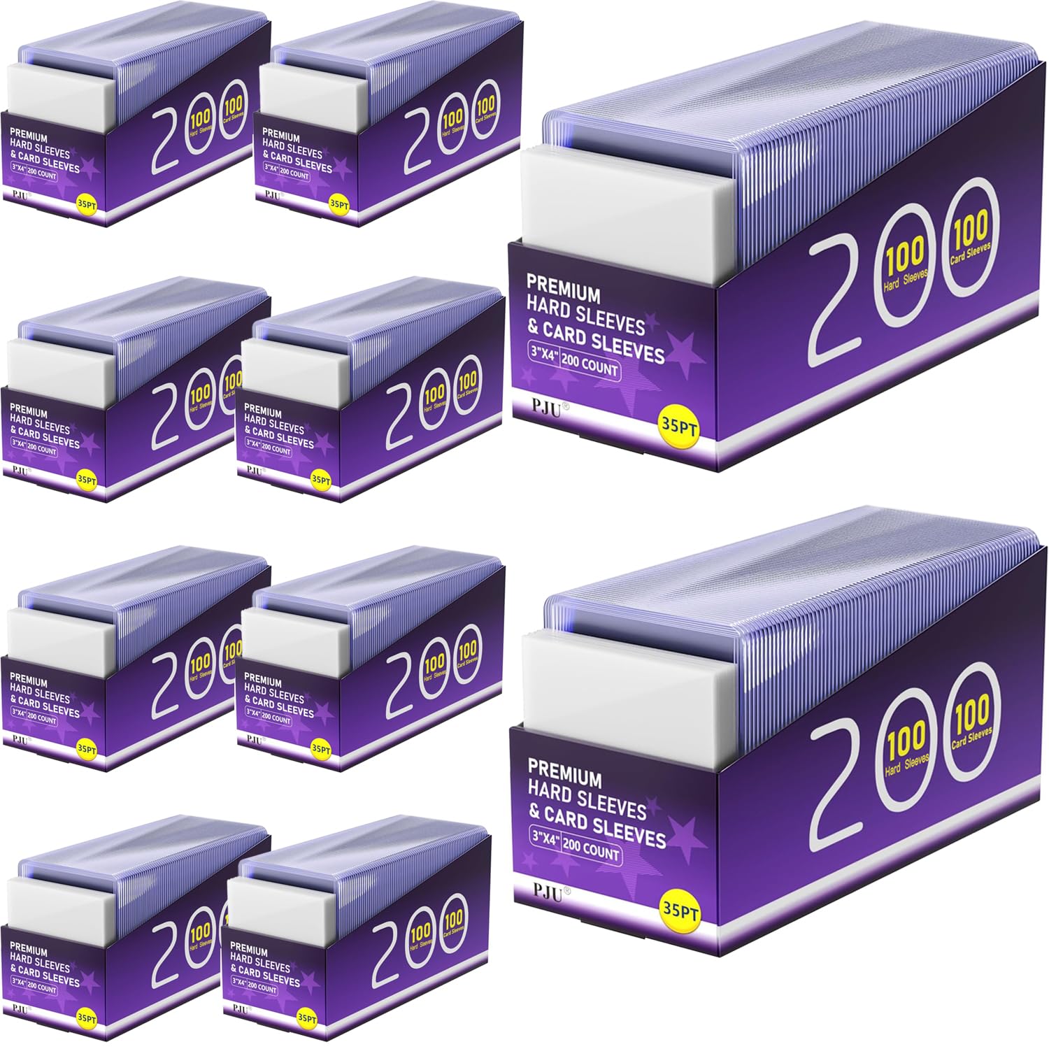 2000 Hard Plastic Card Sleeves, Premium Plastic Baseball Card Sleeves, 3" x 4" Trading Cards Holder, Sports Baseball Football Game Cards Protectors (1000 Hard Sleeve + 1000 Soft Sleeve)