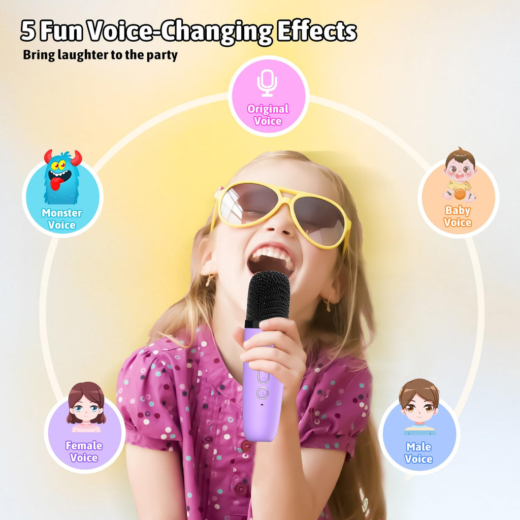 Heroange Karaoke Microphone Machine Toys for Kids Adults, Mini Portable Bluetooth Speaker with 2 Wireless Mics, Christmas Birthday Gifts for Boys Girls Ages 3 4 5 6 7 8 9 10 11 12+ Year (Purple)