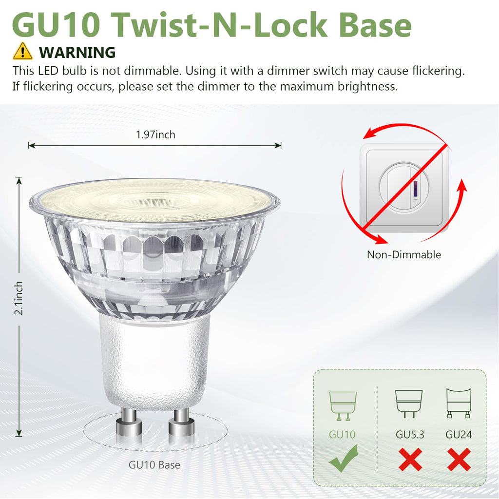 Sigalux GU10 LED Bulb 16 Pack, 3000K Warm White, 4.2W (50W Equivalent) Non-Dimmable, 350 Lumens, 35° Spotlight, MR16 GU10 Bulb Replacement for Track Lighting, Kitchen, Range Hood, Living Room