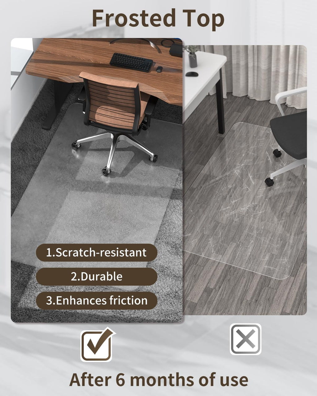 Blvornl Frosted Clear Chair Mat for High Pile Carpet and Hardwood Floor, 32.3"*53" Hard Material Chair Mat, Heavy Duty Computer Chair Mats for Rolling Chairs, Desk Floor Rug for Office and Home