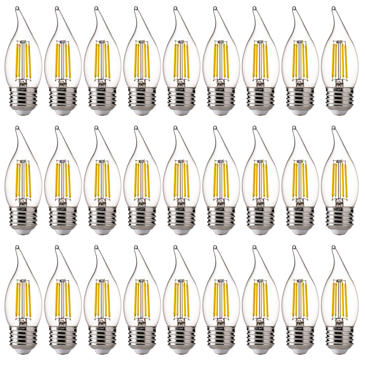 FLSNT 3000K Warm White LED Chandelier Edison Bulbs, 60W Equivalent, Dimmable CA11 E26 Base LED Candelabra Bulbs, 500LM, 24 Pack UL,CA65 Listed.