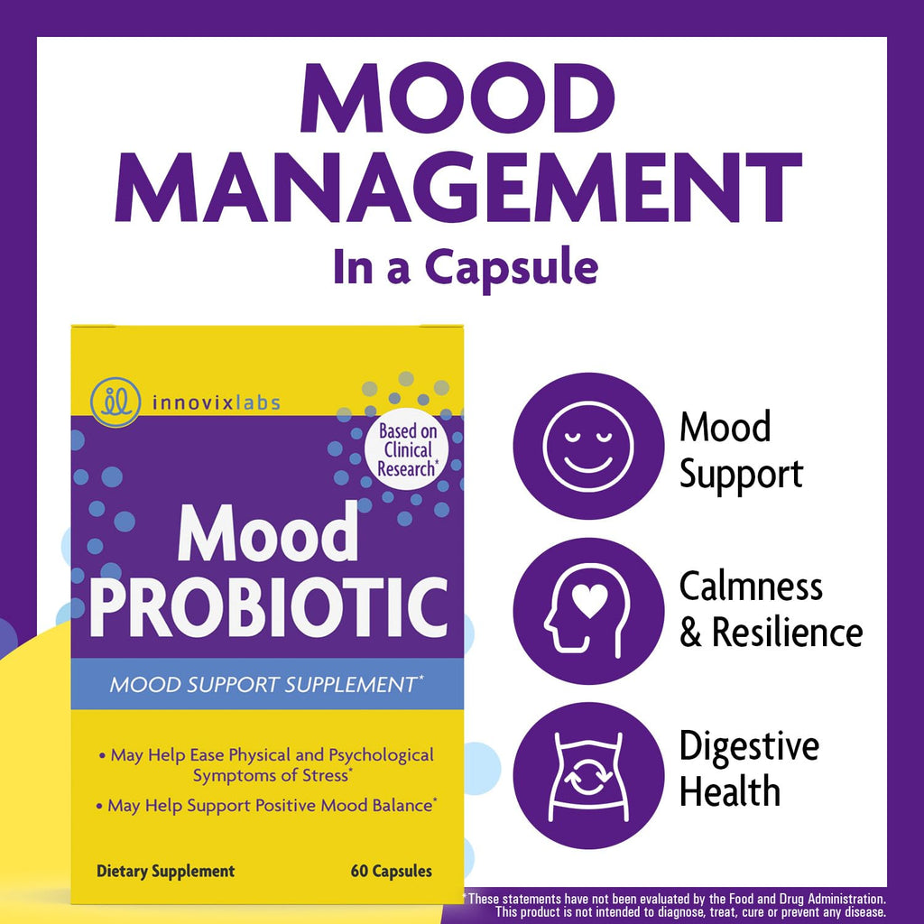 InnovixLabs Mood Probiotic for Women & Men, Clinically Studied Digestive & Mood Support Supplement, Lactobacillus helveticus Rosell-52ND & Bifidobacterium longum Rosell-175, 60 Capsules (Pack of 2)