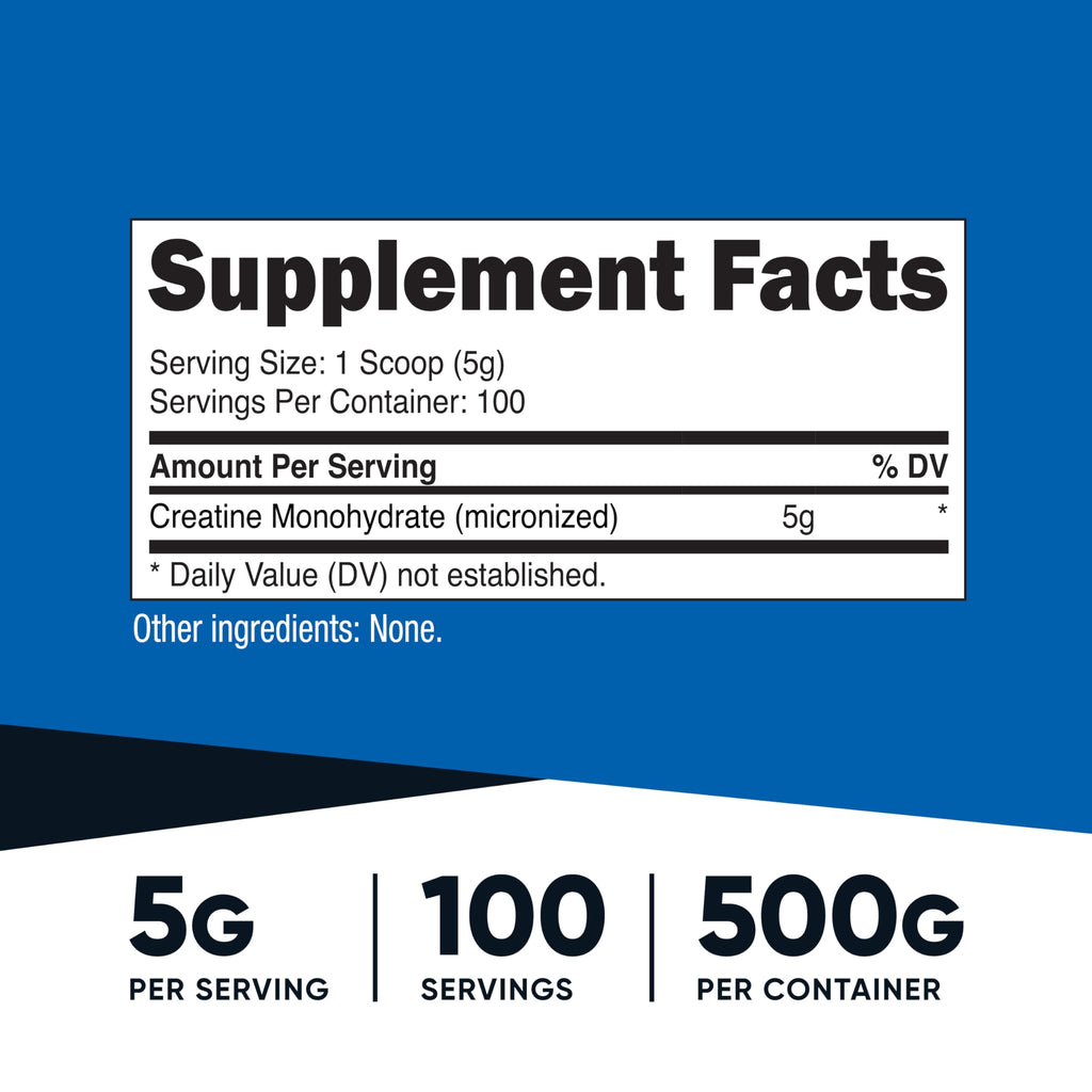 Nutricost Creatine Monohydrate Micronized Powder 500G, 5000mg Per Serv (5g) - 100 Servings, 17.9 Oz