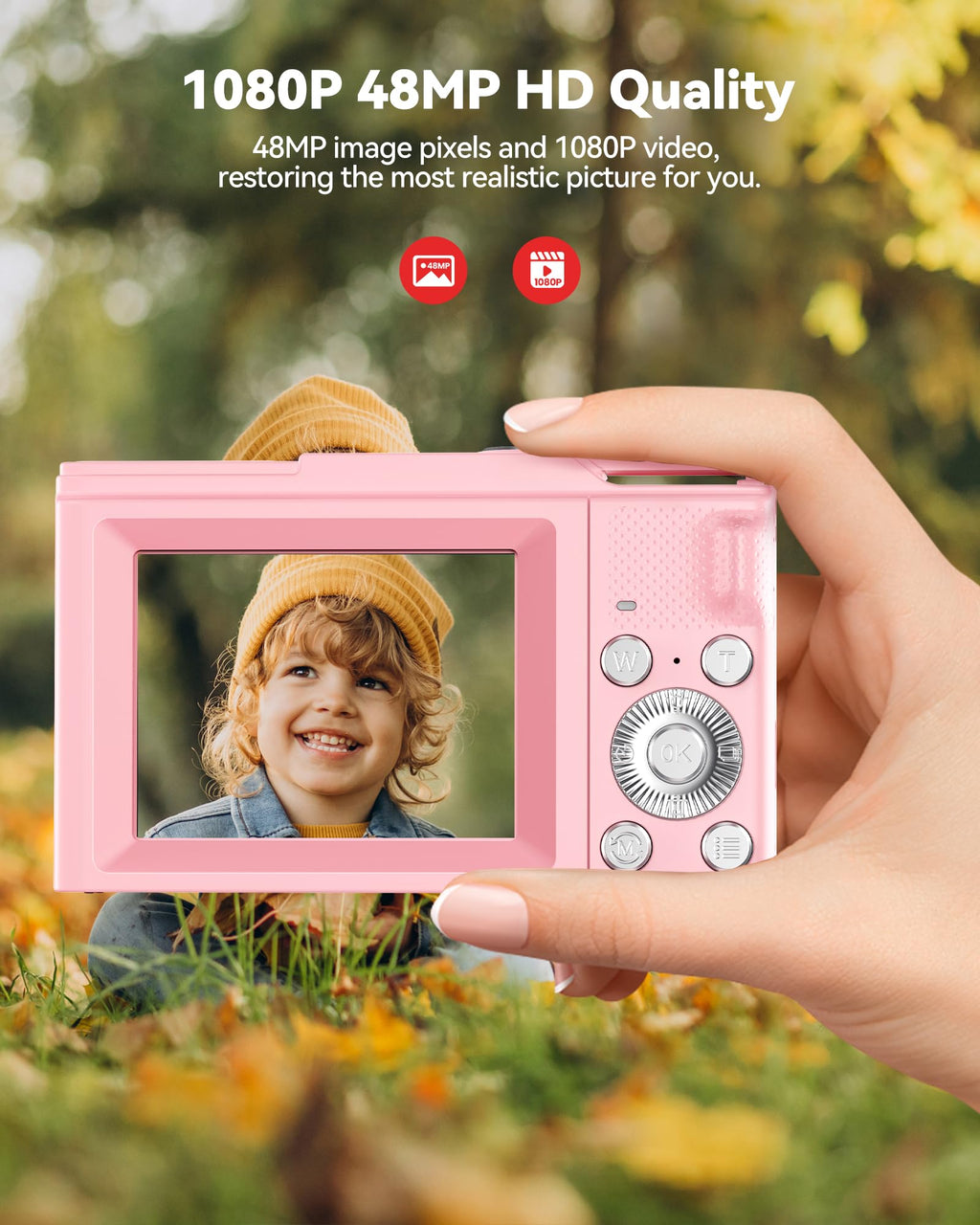 Digital Camera for Kids: Pink Camera for Teens - Christmas Birthday Gifts for Girls 8-10 - 16X Zoom Shoot Cam for Ages 8-13 - Compact Camera for 6 7 8 9 10 Years Old- Toys for Kid Children Toddler