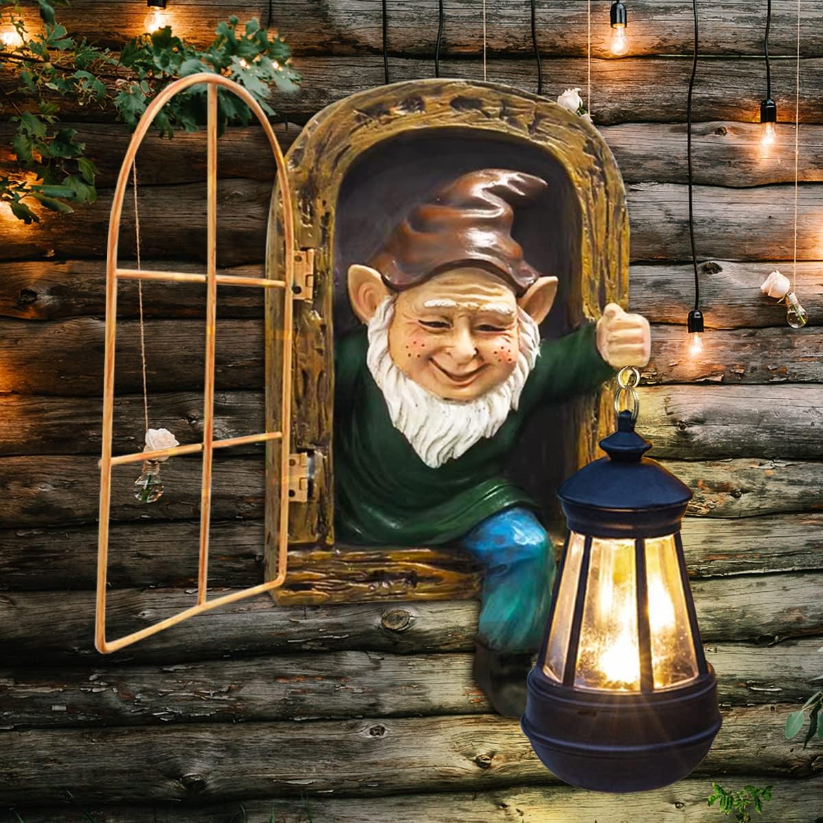 REYISO 10'' Garden Gnome Statue with Solar Lights :Outdoor Tree Decor