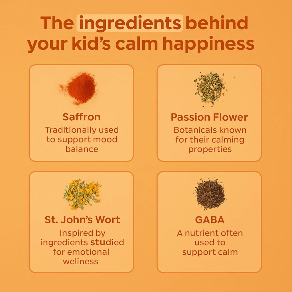Happy Chews Saffron Gummies for Kids | Supports Mood, Calm & Focus | Saffron Extract, Passionflower, St. John’s Wort & GABA | Sugar-Free, Gluten-Free, Vegan, Non-GMO (60 Gummies)