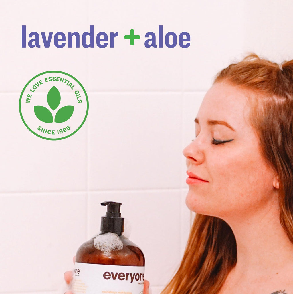 Everyone 3-in-1 Soap, Body Wash, Bubble Bath, Shampoo, 32 Ounce (Pack of 2), Lavender and Aloe, made with Essential Oils for Men and Women