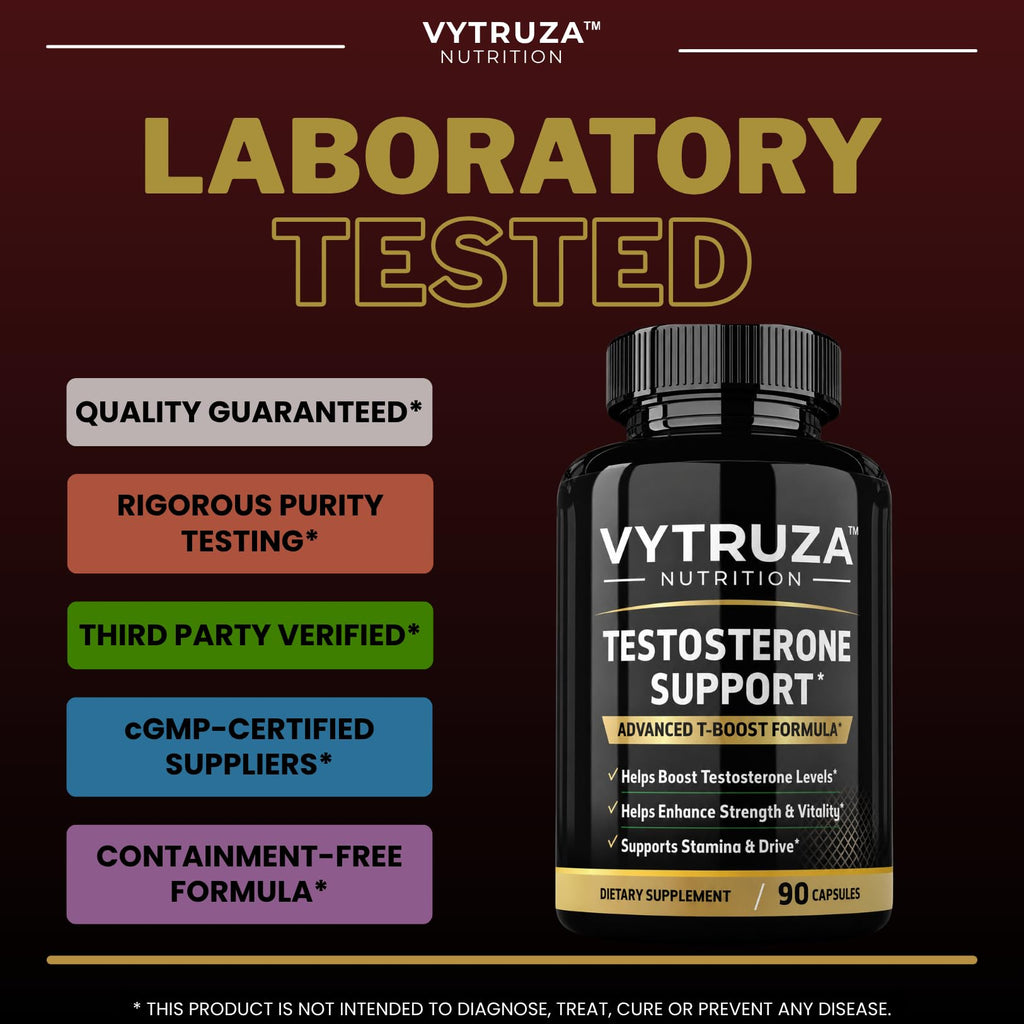 VYTRUZA Testosterone Supplement for Men - Advanced T-Boost Formula for Energy, Strength, Stamina* - Natural Testosterone Booster for Men Muscle Growth Support* - 90 Capsules