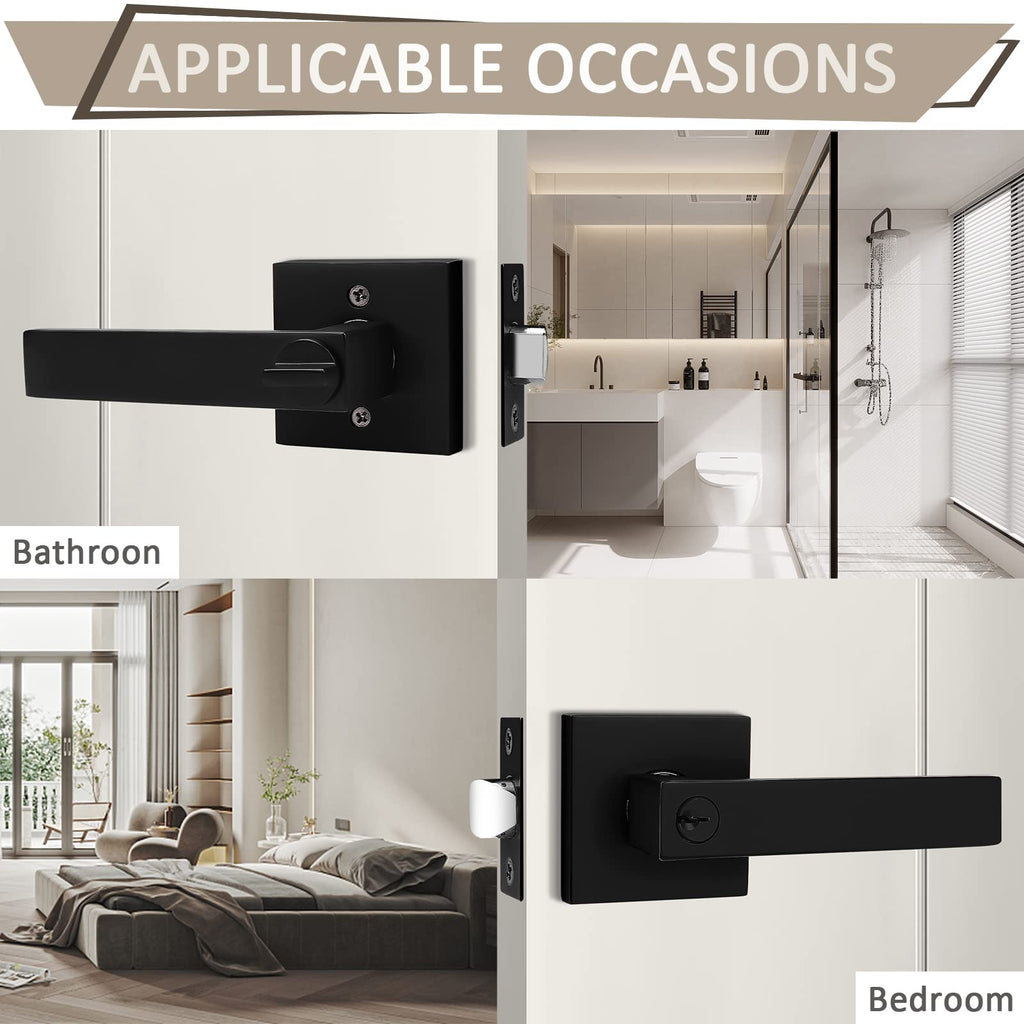Probrico 3 Pack Black Door Levers Interior Bedroom Entrance Door knobs Door Lock Set One Keyway Entry Keyed Alike Same Key Entrance Lockset Each with 3 Same Keys