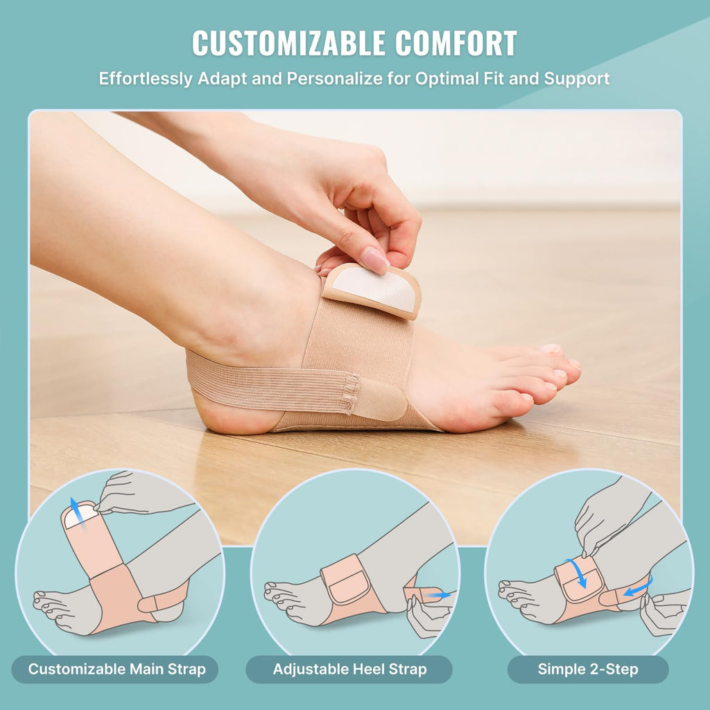 Fit Geno Arch Support for Plantar Fasciitis Pain Relief - Upgraded Non-Slip barefoot arch support for women - Adjustable Compression brace w/Gel Pads for Flat Feet High & Fallen Arch, Nude
