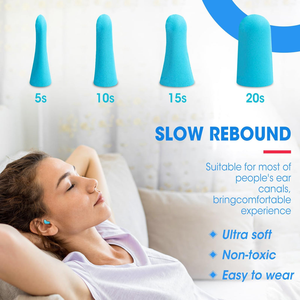 AZEN 600 Pairs Ear Plugs, NRR 32dB Soft Foam Ear Plugs for Sleeping Noise Cancelling, Earplugs for Concerts Shooting Swimming Noise Reduction,Individually Wrapped (Lake Blue)