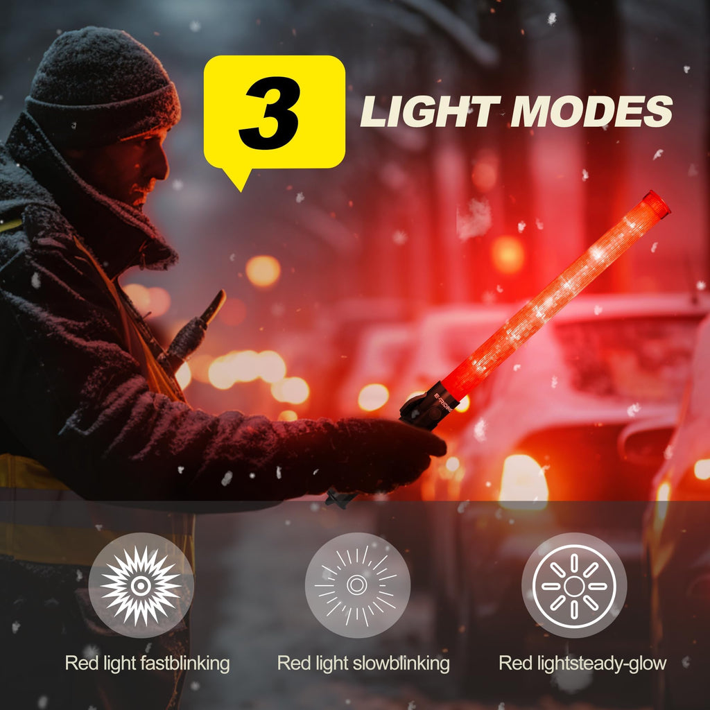 E-riding 8 Pack 21-inch Safety Air Traffic Control Wand, Signal Traffic Safety Baton Led Light with 3 Flashing Modes for Parking Guides, Using 2 C-Size Batteries (Not Included)